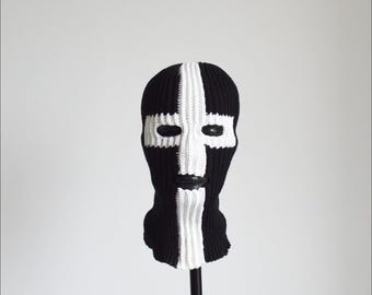 Custom Crochet Black Balaclava White Cross With Three Holes Gothic Festival Full Face Mask