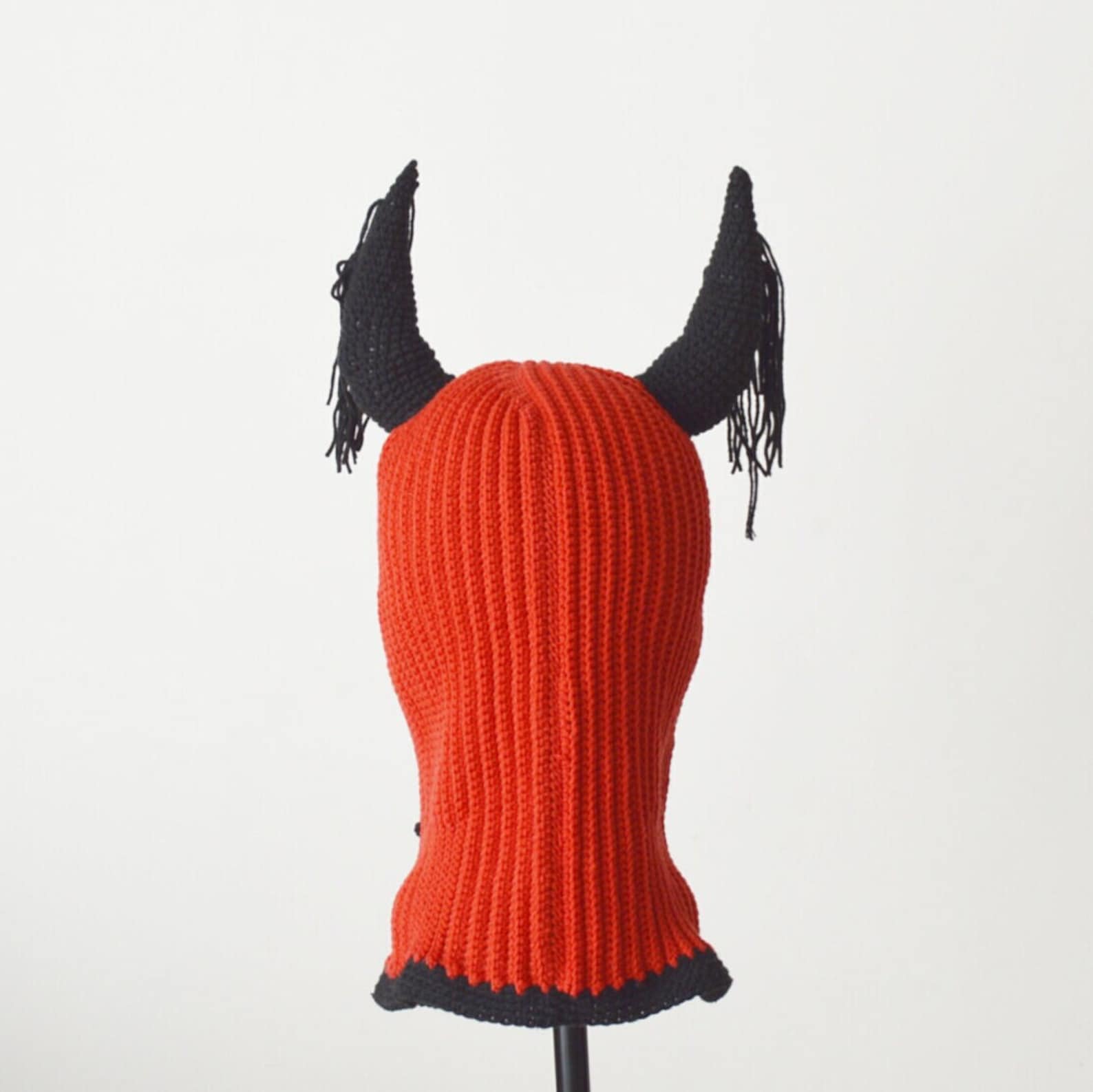 Custom Red Devil Horns Beanie Ski Mask 3 Hole Knit Creepy Etsy