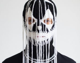 Custom Crochet Balaclava Clown Horror Knit Ski Mask Alternative Fashion Artist Mens Hats