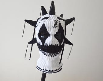 Custom Crochet Balaclava Clown Spiked Chain Knit Punk Full Face Mask 3 Holes