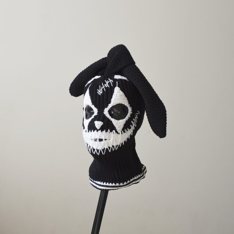 Máscara de esquí personalizada con orejas de conejo joker 3 agujeros Sombrero de conejo payaso espeluznante de ganchillo para hombres y mujeres Pasamontañas lindos de punto Trajes de sombrero de Halloween imagen 6