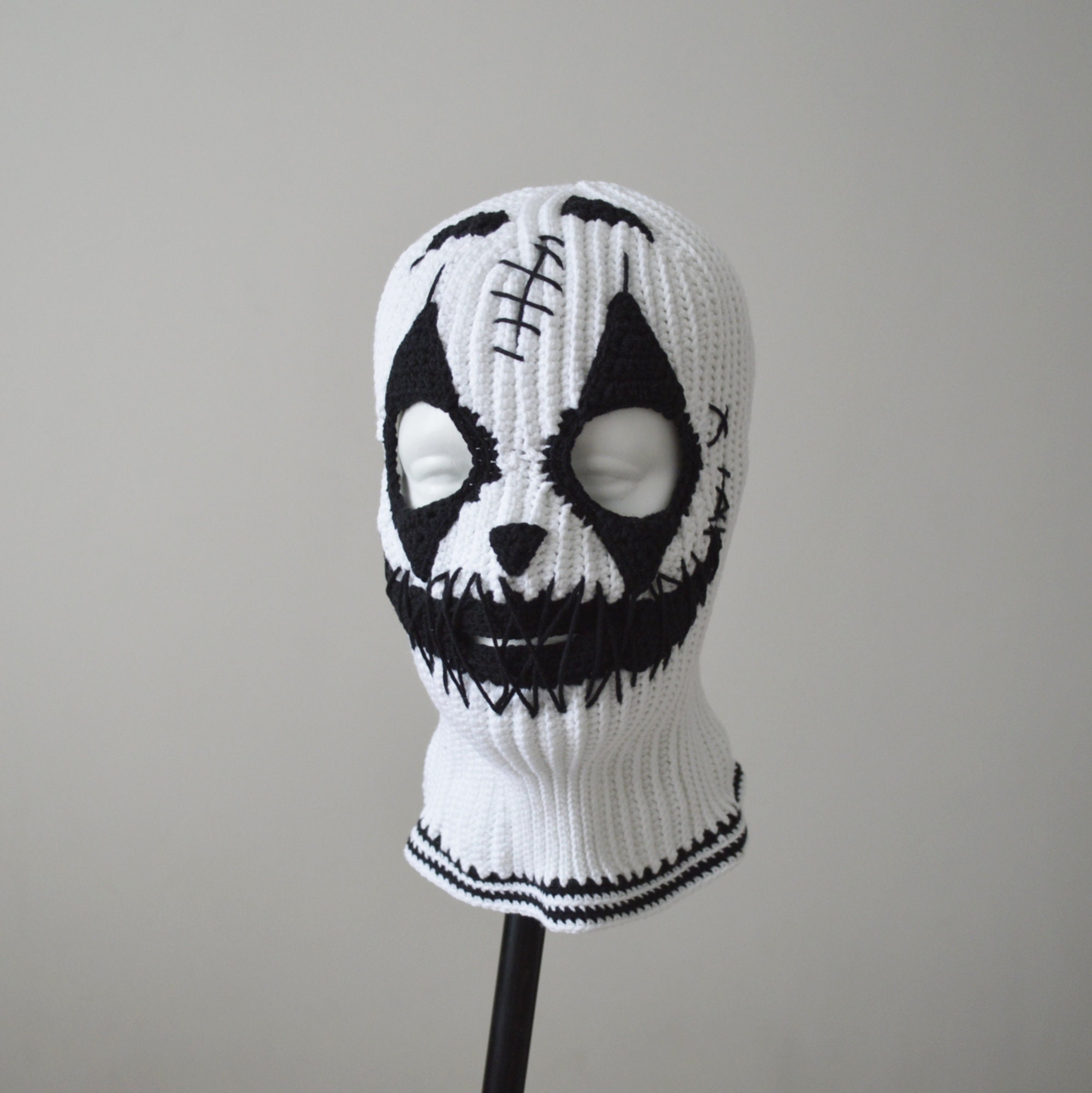 Custom Creepy Black White Face Mask 3 Holes Crochet Ghost - Etsy
