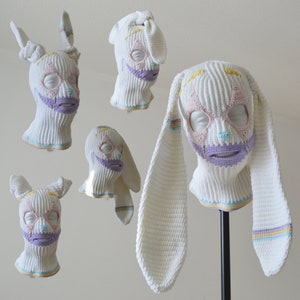 Custom crochet Bunny cute clown balaclava ski mask women men Knitted joker beanie hat with rabbit ears aesthetic gothit