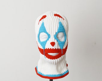 Custom joker crochet clown ski mask for men and woman Creepy knitted whit balaclava face mask 3 holes outfit street style Halloween hat