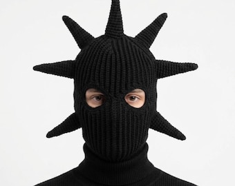 Custom Black Crochet Balaclava Spiked Punk Knit Full Face Mask Cotton Yarn