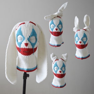 Custom joker bunny ears ski mask Crochet creepy clown rabbit hat for men and woman Knitted cute balaclava 3 holes Halloween hat outfits