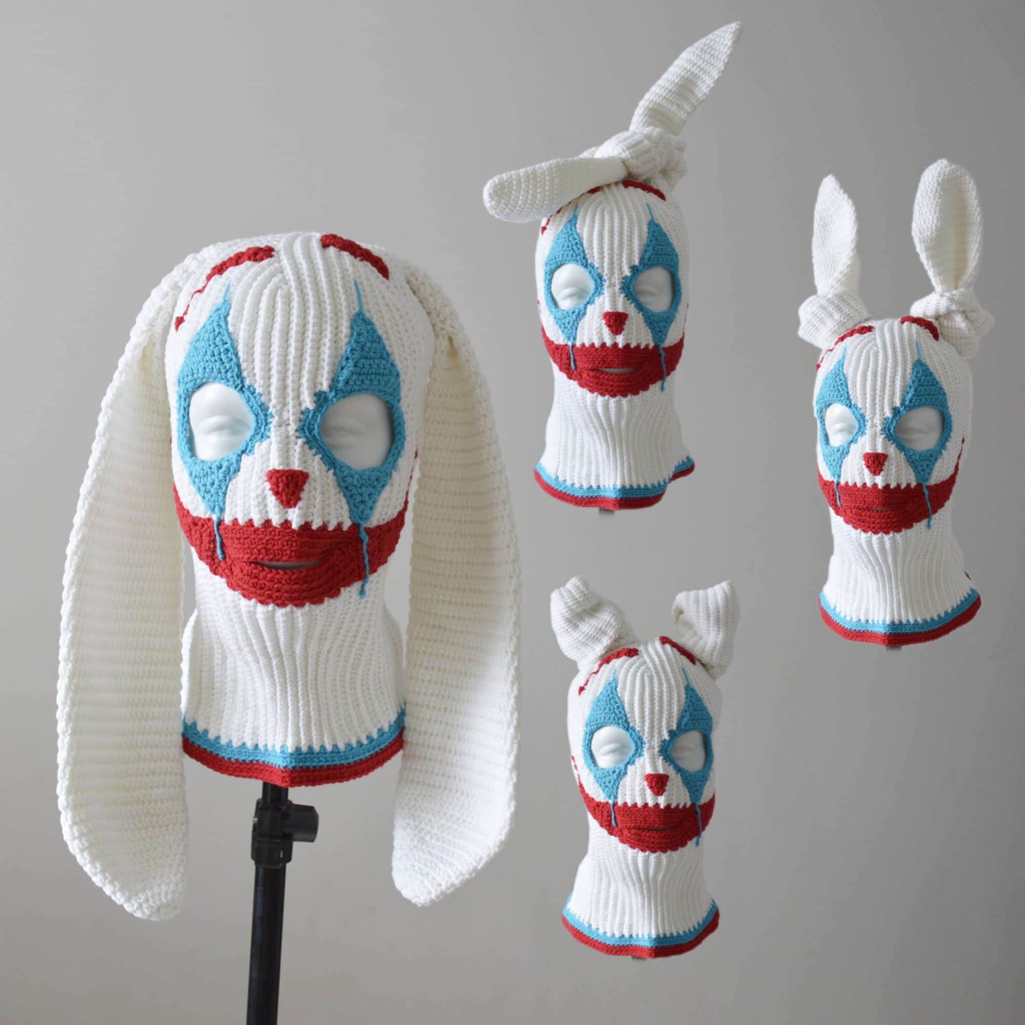 Custom joker bunny ears ski mask Crochet creepy clown rabbit hat for men and woman Knitted cute balaclava 3 holes Halloween hat outfits