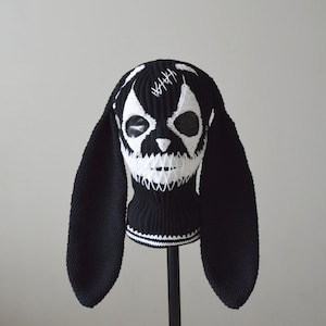 Máscara de esquí personalizada con orejas de conejo joker 3 agujeros Sombrero de conejo payaso espeluznante de ganchillo para hombres y mujeres Pasamontañas lindos de punto Trajes de sombrero de Halloween imagen 3