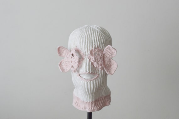 Crochet cute butterfly balaclava ski mask men women 3 hole Knitted