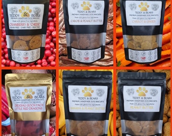 Handmade, plant based, Dog Treat Biscuits. Made with gluten free ingredients. Available in 6 flavours.