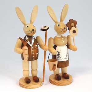 Pareja de conejos de Pascua jardineros 22 cm Pascua, decoración, jardín, primavera, madera