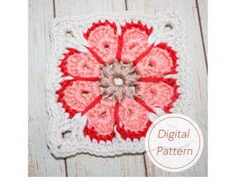 Red African Granny Square Crochet Pattern