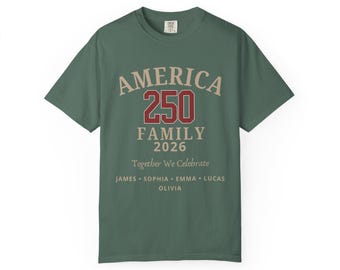 T-shirt voor de 250e verjaardag van de Verenigde Staten in 2026, gepersonaliseerd T-shirt voor de familievakantie, bijpassende shirts voor 4 juli, shirt ter ere van het 250-jarig bestaan van de VS