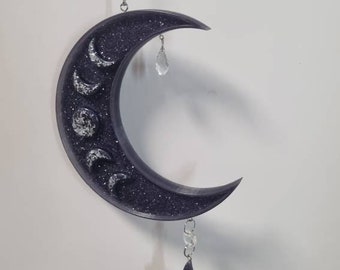 Suncatcher sonnenfänger Traumfänger mobile Deko Mond Stern Ellipse moon schwarz lila pink mit glaskristall