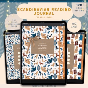Diario di lettura digitale scandinavo, pianificatore di lettura, pianificatore digitale di lettura, recensione di libri, Goodnotes, monitoraggio della lettura, scaffale per libri, registro di lettura