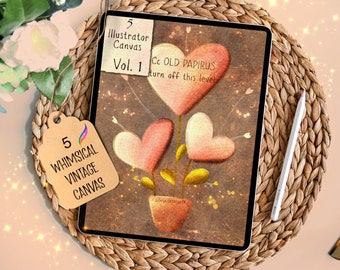 5 Whimsical vintage canvas for procreate | transform your art in a beautiful vintage artwork | procreate textured paper canvas Vol.1