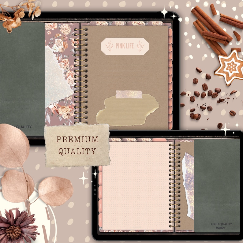 Pink Undated Digital Planner, Goodnotes Bullet Journal (PDF) image 7