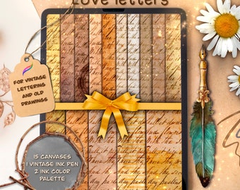 15 Vintage love letters canvas for procreate | vintage textured procreate canvases | procreate textured paper canvas | procreate lettering