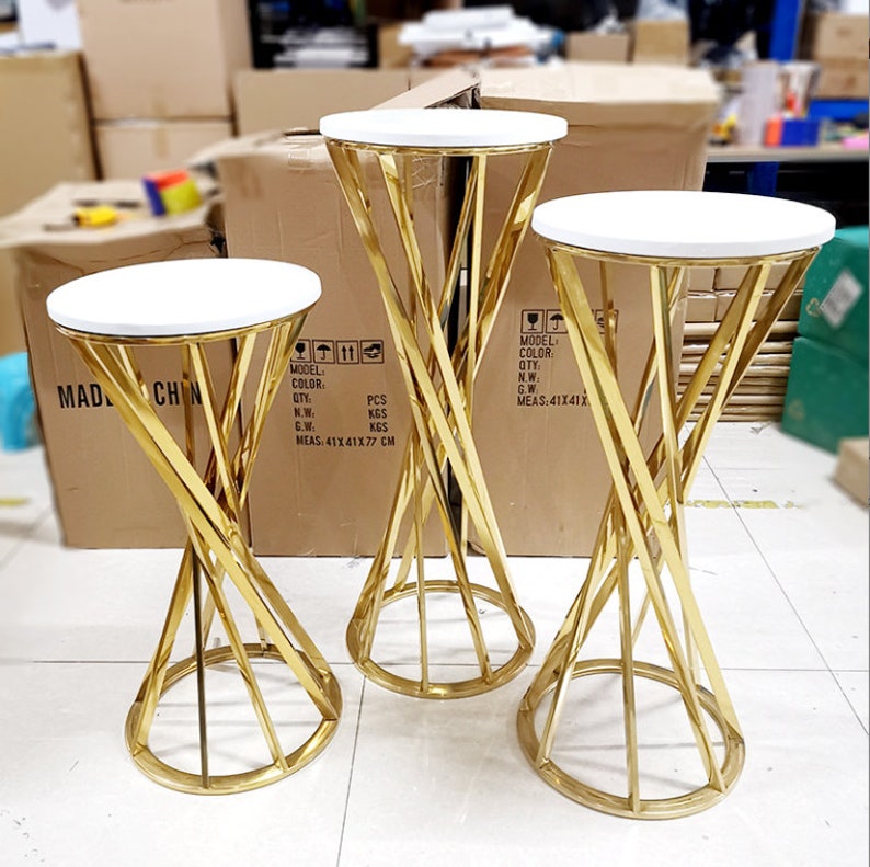 Set of 3 Pcs Gold Pedestals Stand Cylinder Plinth Wedding Etsy