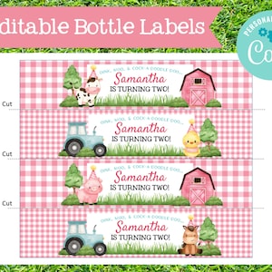 Barnyard Bash Pink Bottle Labels