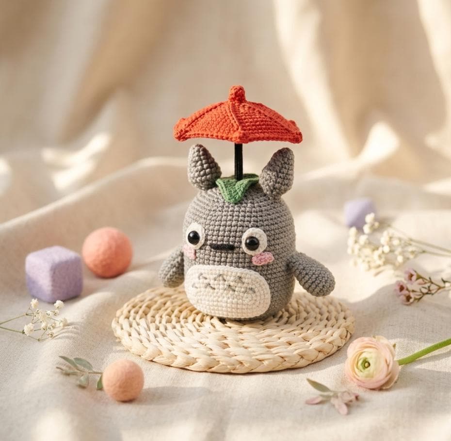 30 Totoro Crochet Patterns for Amigurumi, Gifts, and Home Decor 21 Totoro Umbrella Coaster Pattern
