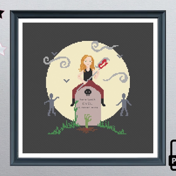 Graveyard Shift - an instant download PDF cross stitch pattern inspired by Buffy the Vampire Slayer