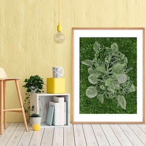 Modern green botanical print, floral line art, digital wall art, minimalist printable poster, nature-inspired decor, instant download.