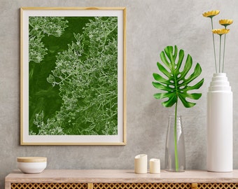 Botanical Line Art Printable – Green Floral Wall Art for Modern & Nature-Inspired Interiors