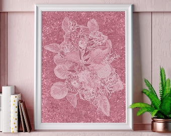 Printable pink floral wall art – digital botanical poster for bedroom decor, cozy home gallery wall or modern minimalist interior.