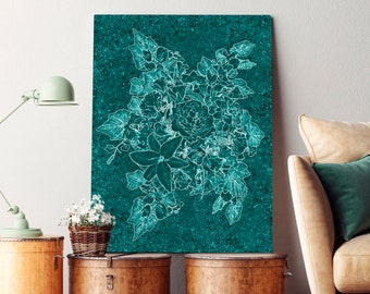 Botanical digital wall art in teal green – floral printable art for modern home decor and gallery wall styling.