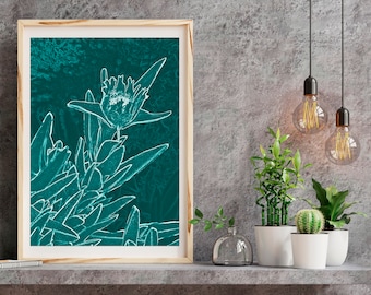 Teal botanical printable art – digital floral wall decor, minimalist vertical poster for gallery wall, living room, bedroom or office.