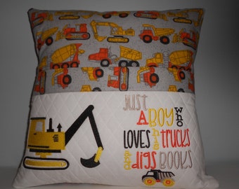 Construction Trucks Reading Pocket Pillow - Book Buddy