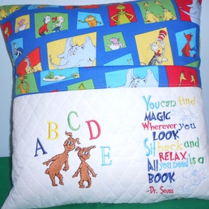 Dr. Seuss Reading Pocket Pillow: Embroidered Cotton Kids Gift