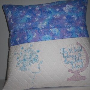 Butterfly Girl Reading Pillow: Embroidered Cotton Pocket Pillow