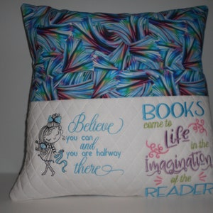 Reading Pocket Pillow: Embroidered Kids Gift, 100% Cotton