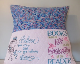 Girl ,  Reading  Pocket Pillow: Embroidered Cotton Book Buddy