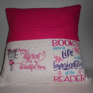 Reading Pocket Pillow: Embroidered Cotton Kids Gift