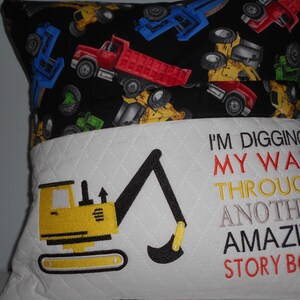 Truck Reading Pocket Pillow: Embroidered Cotton Kids Gift