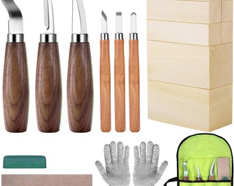 Wood Carving Kit Set Includes 18pcs  Wood Carving Kit Wood Carving Knife Set with Whittling Knife Hook Knife Detail Knife Wood Whittling Kit