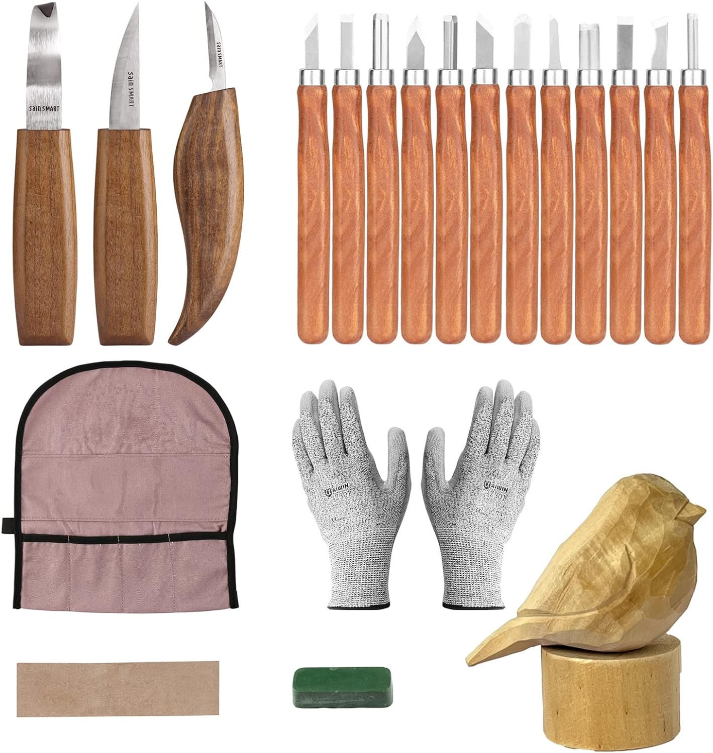 Wood Carving Kit 22PCS Wood Carving Tools Hand Carving Knife Set with  Anti-Slip Cut-Resistant Gloves, Needle File Wood Spoon Carving Kit for  Beginners