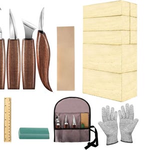 Wood Carving Tools, 19 pcs, with 8pcs Blocks & Gloves for Widdling Kit