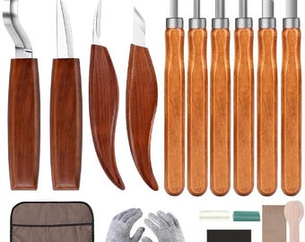 Kit di utensili manuali per intaglio del legno con coltello da intaglio a uncino, coltello da intaglio, coltello da intaglio del legno e 6 pezzi in acciaio al carbonio SK2