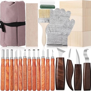 Wood Carving Tools 30 Pcs Include Wood Blocks