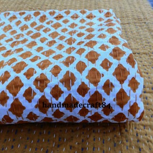 Kantha spreien koning queen size lichtgewicht quilt kantha quilt zacht katoen oranje Indiase kantha quilt handblok print quilt boho