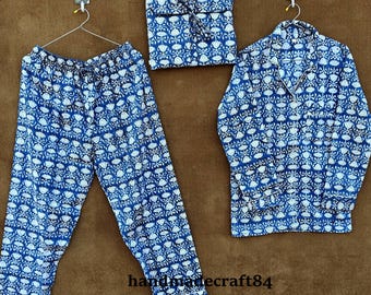 Floral Cotton Pajama Set: Hand Block Printed Summer PJs