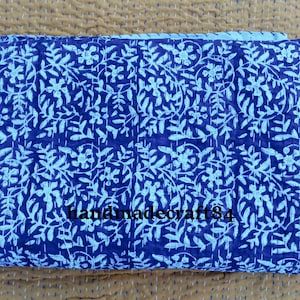 Beautiful Blue Leafy Print kantha quilt Indian hand block print kantha quilt Reversible cotton Bedding Bedspread King Size Kantha Gudarit