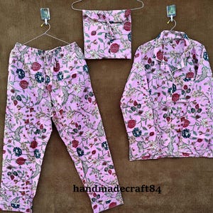 Soft Night Dress Women Cotton Pants Shirt Set With Pajama Set Indian Hand Block Print Cotton Pajama Set 100% Cotton Light Ultra