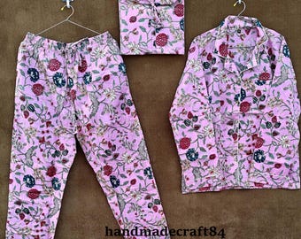Hand Block Print Cotton Pajama Set: Lightweight Women's Night Dress