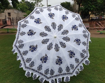 Parasol de jardin indien en coton, ombre florale soleil/parapluie blanc, grand parasol de 72 pouces de diamètre décoration de jardin Parasols de plage/piscine