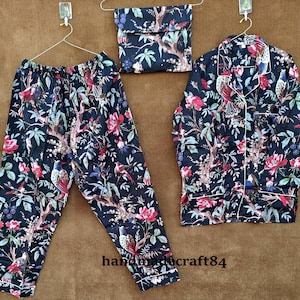 Indian Cotton Pajama Set, Animal Pj Block Print Night Suit, Indian Pj Set Women&#39;s Summer Dress Cotton Payjama and Shirt Cotton Pj Set